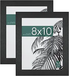 MCS Studio Gallery 8x10 Picture Frame Black Woodgrain, Vertical & Horizontal Wall Hanging & Easel for Tapletop Display, Rectangle Photo Frame for Photos, Posters & Art Prints (2-Pack)