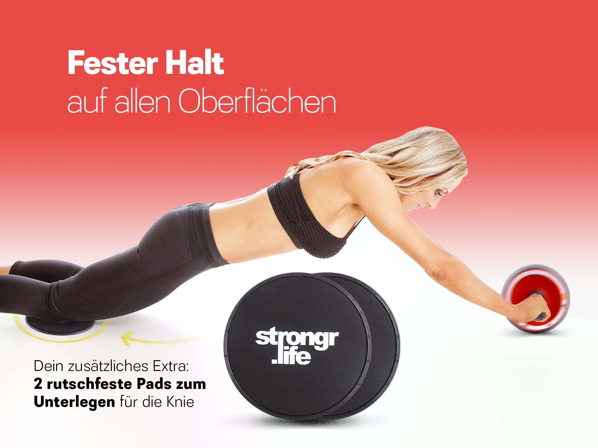 Bauchtrainer für Zuhause - Bauchmuskeltrainer inkl. Schiebepads - Extra breiter Bauchroller - Sport Fitnessgeräte für Zuhause - Ab Roller
