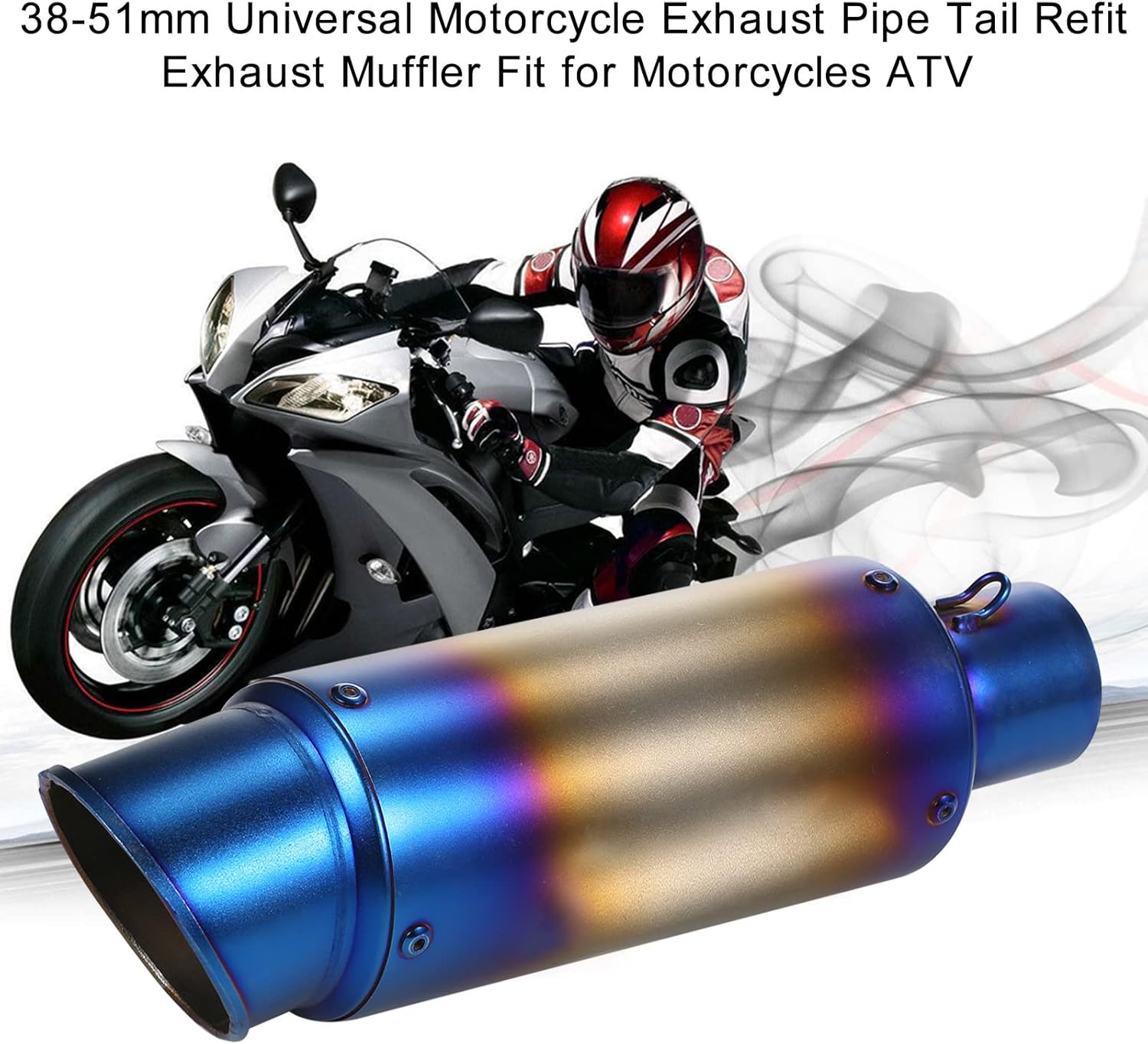 Shkalacar Exhaust Muffler 38-51mm Universal Exhaust Muffer Pipe, Tail Refit Exhaust Muffler Fit for Motorcycles ATV