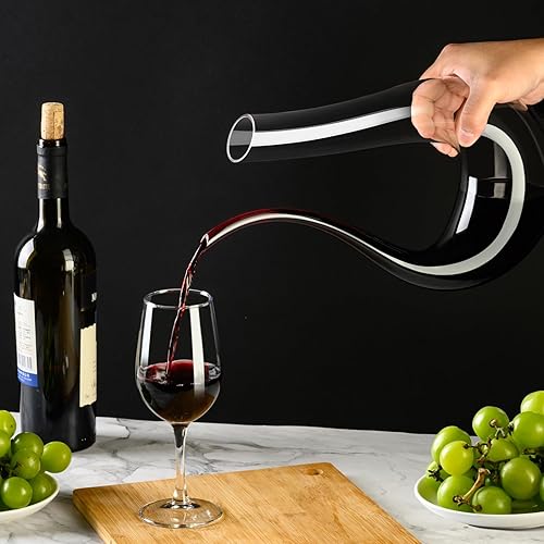 Miniatura 4 de PARACITY Decantador de vino, decantador de vino tinto de cristal soplado a mano sin plomo, decantador de vino en forma de U de 45 onzas, decantador