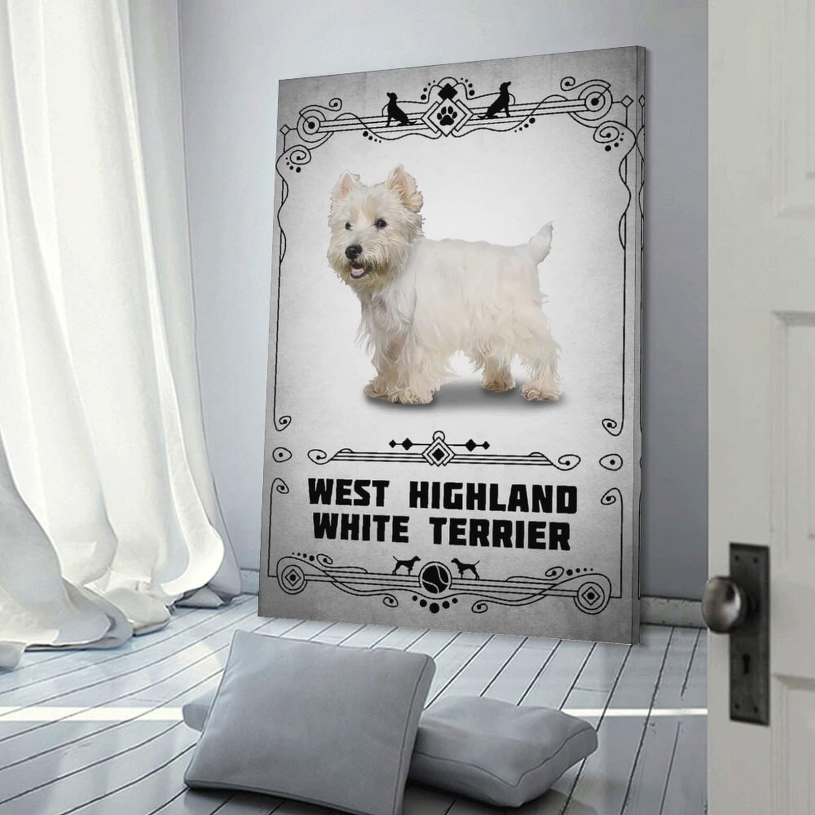 Junmoney Highland White Terrier Decorative Canvas Print, 24x36inch(60x90cm), for Hallway, Bedroom Or Modern Interiors, Gift Idea for Housewarming And Birthdays