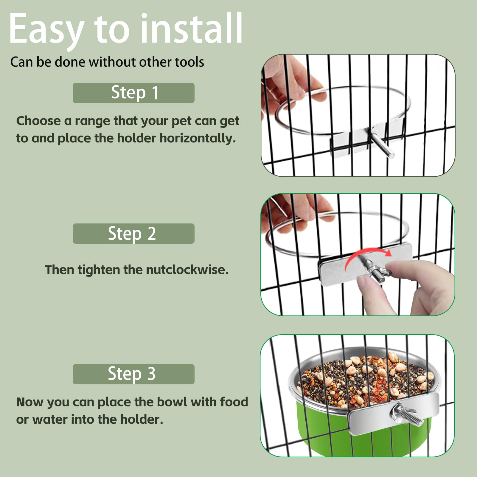 2 Pcs Stainless Steel Bird Bowls, Small Bird Food Dishes for Cage, Parrot Cage Feeder with Clamp Holder for Parakeet/Cockatiels/Conure/Budgies/Ferret/Small Animal - image 4