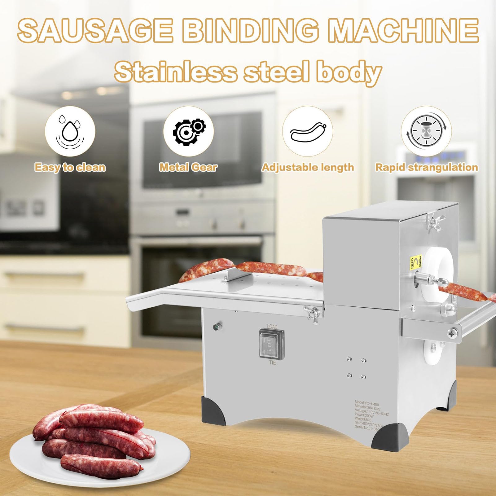 Machine à Nouer Saucisses Automatique éLectrique, Poussoir à Saucisse éLectrique 200W Professionnel, Équipement Électrique Professionnel pour Restaurants Et Cuisines (50mm)