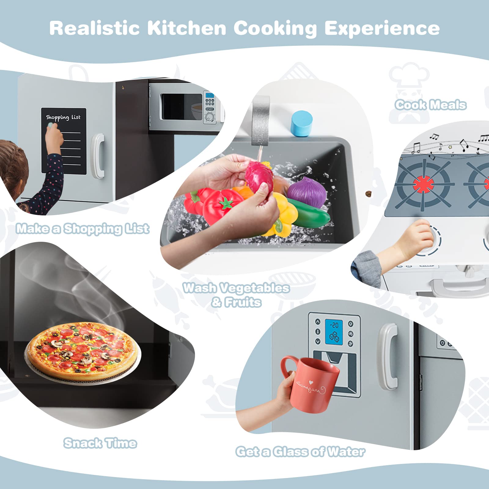 RELAX4LIFE Cucina Giocattolo per Bambini in Legno, Set Cucina di Ruolo con Accessori Diversi, Giocattolo da Cucina con Suoni, per Bambini più di 3 Anni