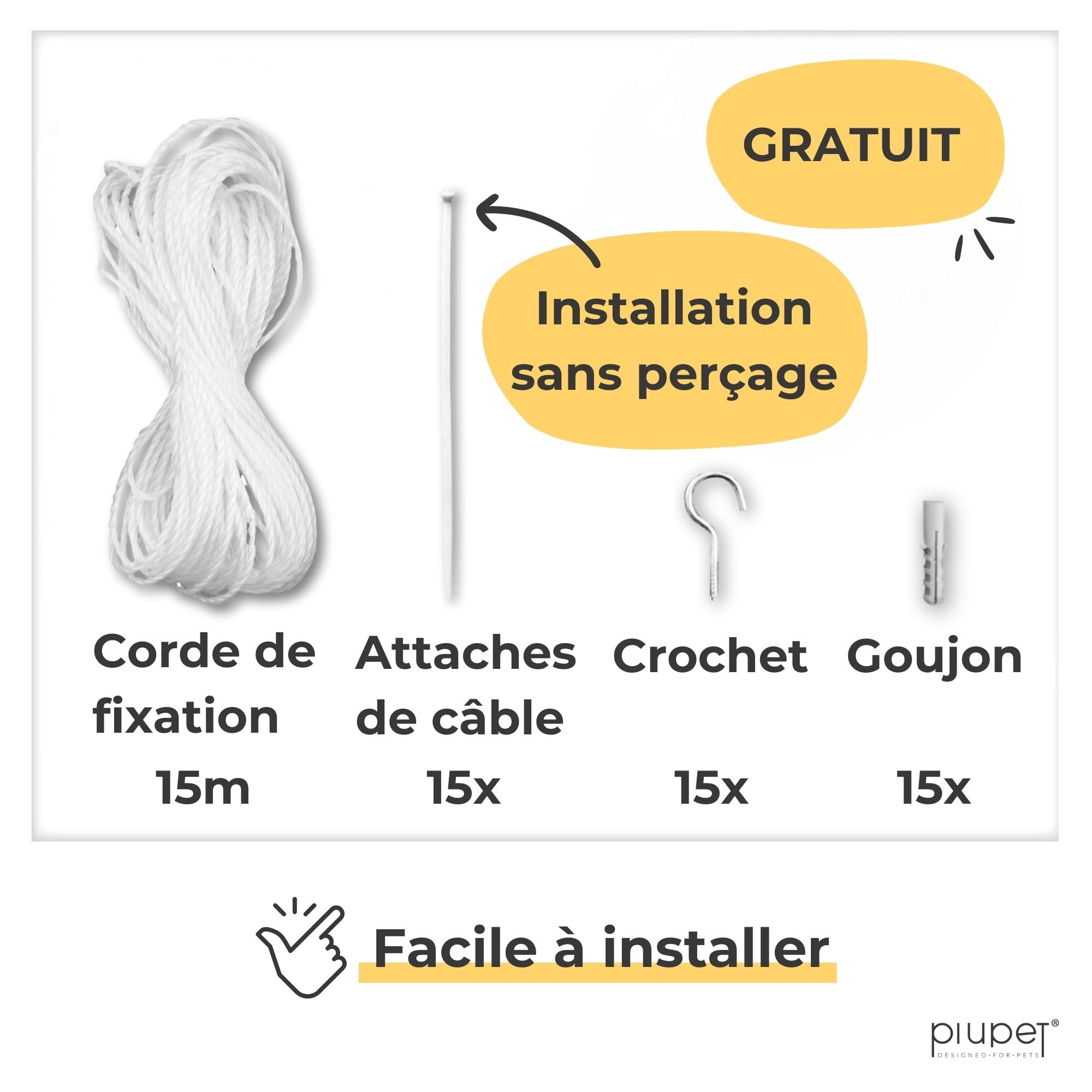 PiuPet® Filet de Protection pour Chats 4 x 3 m | Filet Transparent pour Chats avec Corde de Fixation | Sécurité maximale pour balcons et fenêtres