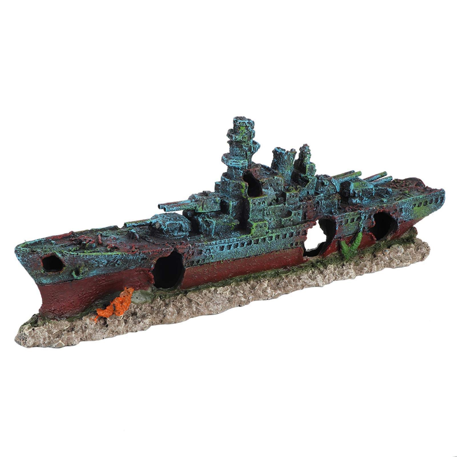 Pecera de Resina, Barco hundido, Acorazado, simulación, Barco de Guerra, Adorno de Acuario, decoración de Cuevas