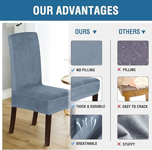 Miniatura 9 de H.VERSAILTEX Juego de 6 fundas de terciopelo para sillas de comedor, fundas protectoras para sillas Parson, fundas protectoras para sillas de