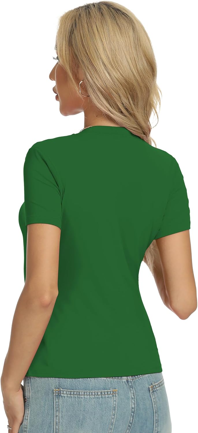 YOGINGO Womens Casual Basic Tops Summer Autumn White Black Short Sleeve Crew Neck T Shirts Slim Fit Tees Going Out Y2k Cute Tops Tight Fitted Plain Compression Baby Tee Shirts 2025 Trendy - Image 4