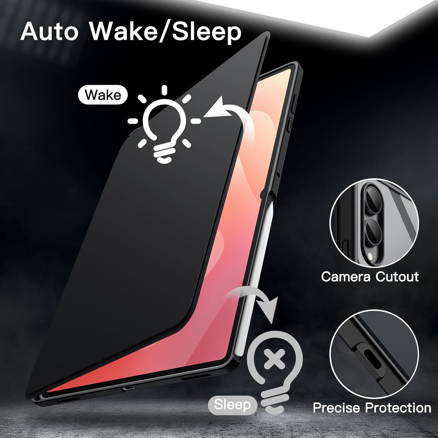 JETech Rotating Case for Samsung Galaxy Tab S11 Ultra with S Pen Holder, 360 Degree Rotation Protective Stand Cover Clear Back, Auto Wake/Sleep (Black)