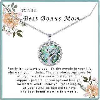 SmileBelle Tree of Life Necklace as Birthday Gifts for Mom Grandma, Mom Gifts for Stepmom as Bonus Mom Gifts From Daughter, Silver Mother in Law Necklace as Tree of Life Jewelry Gift