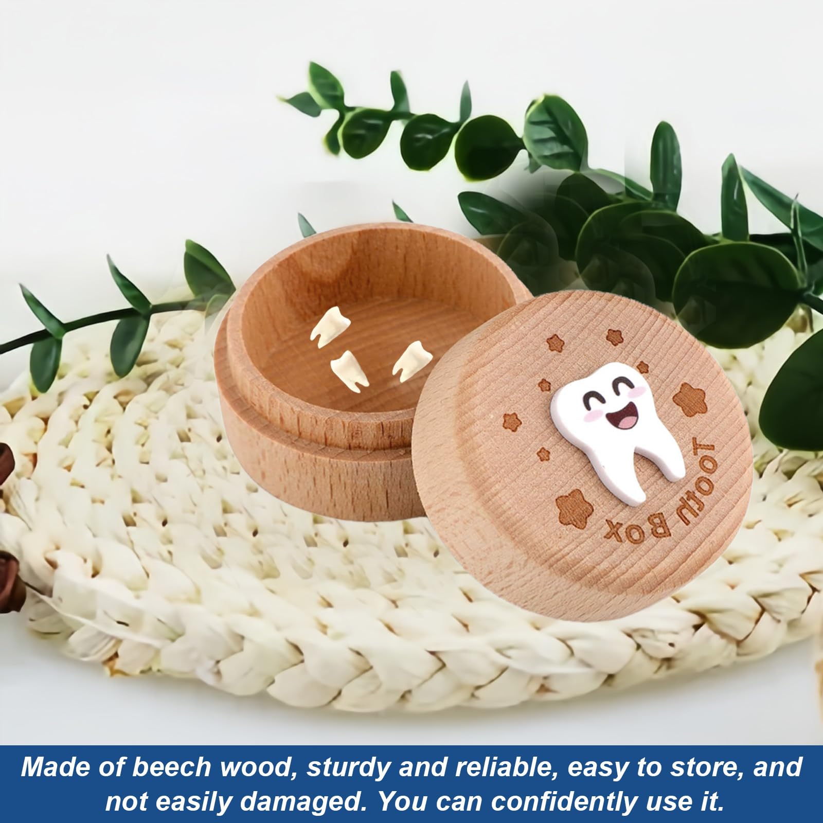 hioseyre Tooth Fairy Keepsake Box, 3D Carved Tooth Holder for Lost Teeth Gift for Baby, Light Brown - Image 4