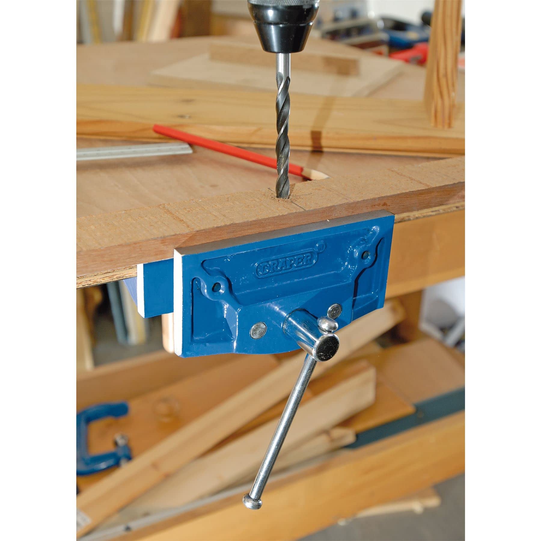 Draper 45233 Imadło do obróbki drewna, 150 mm, niebieskie