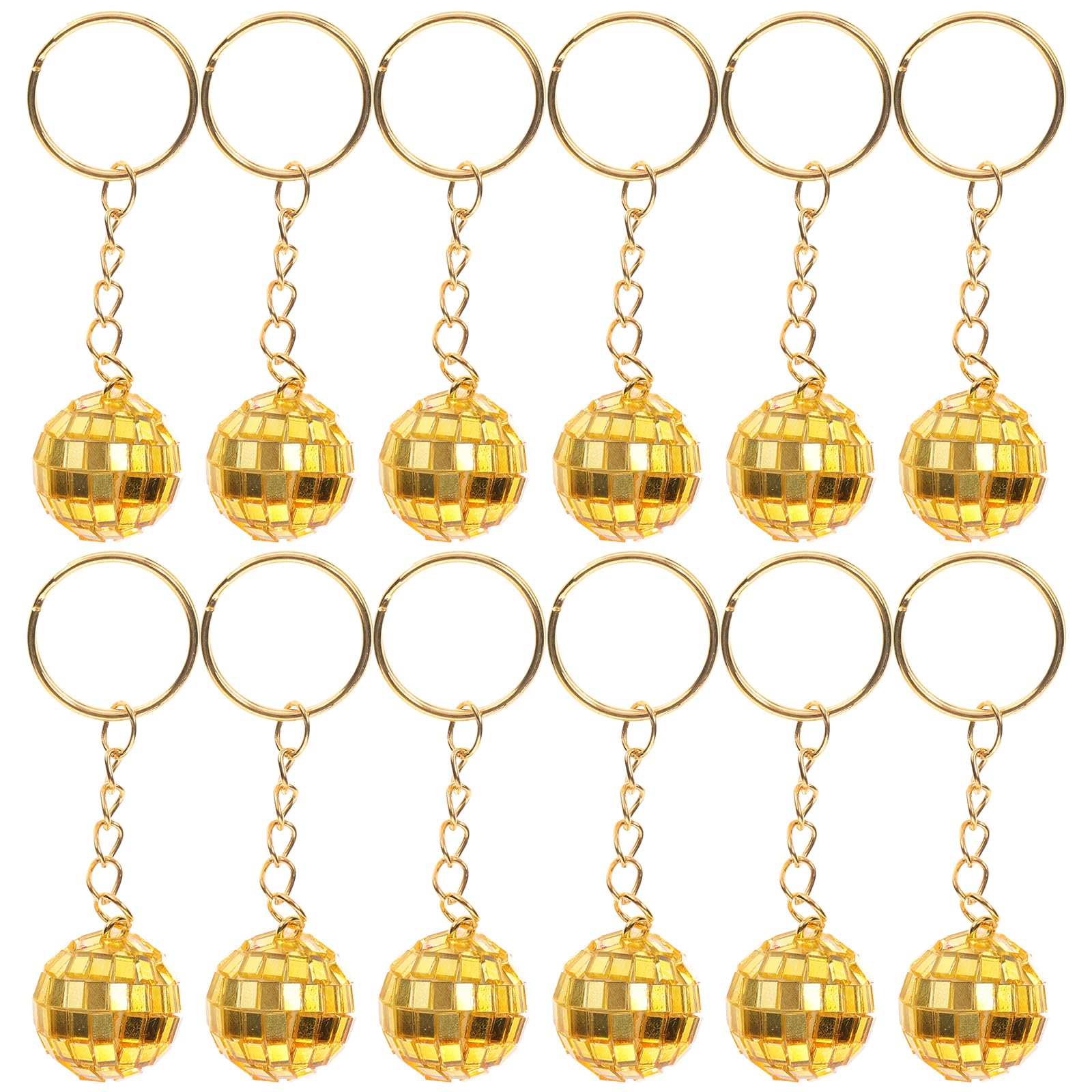 Cabilock Mirror Disco Ball Keychain, Disco Party Favors 70s Disco Keychain Golden Mirror Ball Keyring for 70s 80s Disco Theme Party Supplies 12pcs