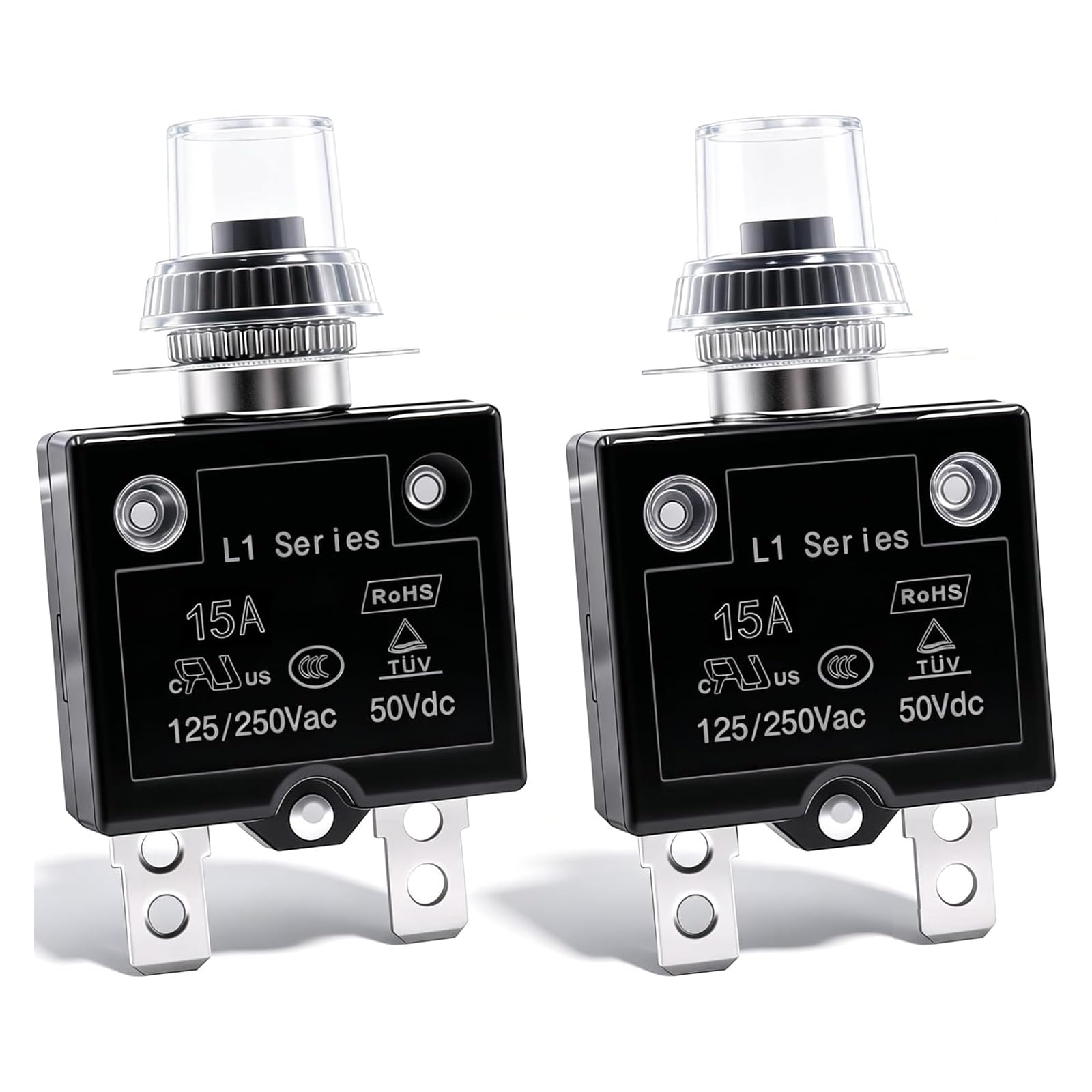 mxuteuk 2Pcs 25Amp Circuit Breakers Push Button Manual Reset 125/250V AC 50V DC, L1 Series Overload Protector Switch Thermal Circuit Breakers with Waterproof Button Caps L1-cj-25A — Amazon image 9
