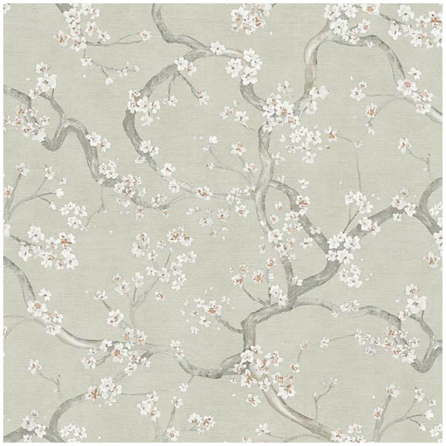 YöL Sage Botanical Wallpaper - Textured Cherry Blossom - Versatile Contemporary Sophisticated - Scrubbable Paste The Wall - Feature Statement Wall - Bedroom Living Room Lounge