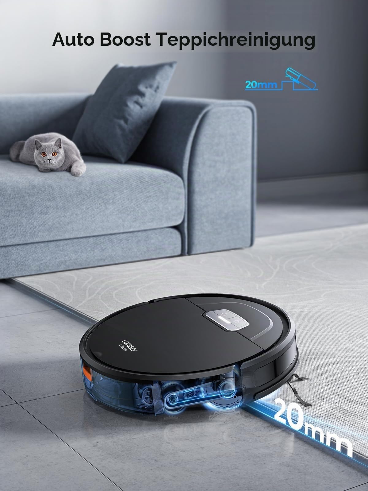 Laresar Clean Saugroboter mit Wischfunktion, 4500Pa Saugrobotert, 3 in 1 Staubsauger Roboter funktioniert mit Alexa, 180 Minuten Laufzeit, Ideal für Tierhaare, Teppich, Hartboden