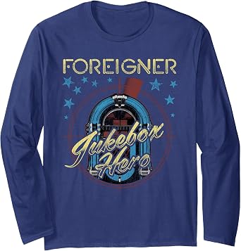Foreigner Retro Jukebox Hero with Stars Vintage Band Long Sleeve T-Shirt
