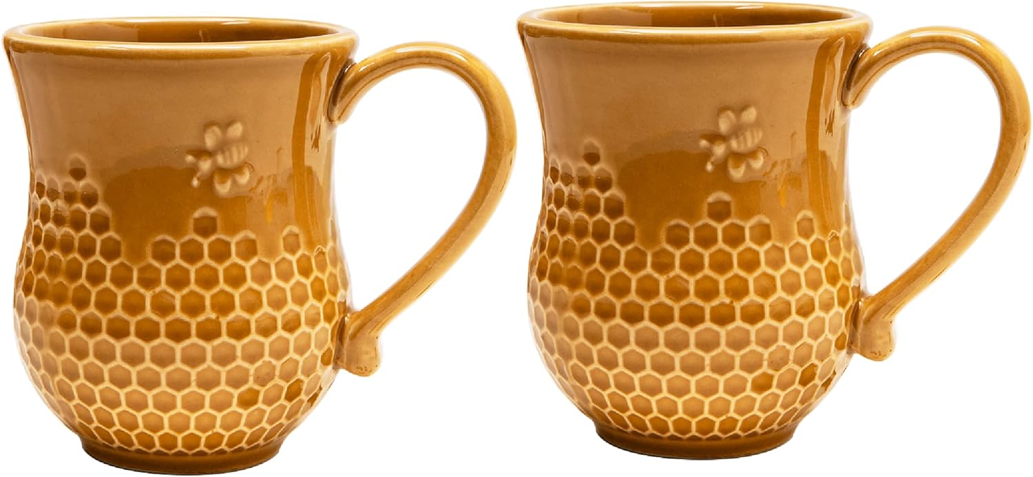 Vintage Embossed Bee&Honeycomb Design Ceramic Coffee Mug Tea Cup Water Cup Milk Cup, 12 OZ