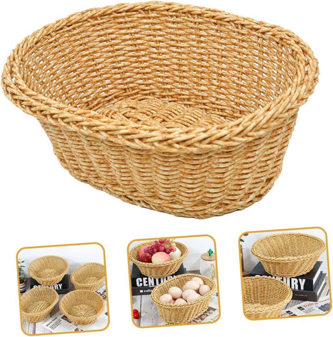 3pcs Snack Storage Basket harvest basket bread serving basket rustic bread basket round wicker restaurant wicker fruit basket rattan basket straight hair pp re-usable