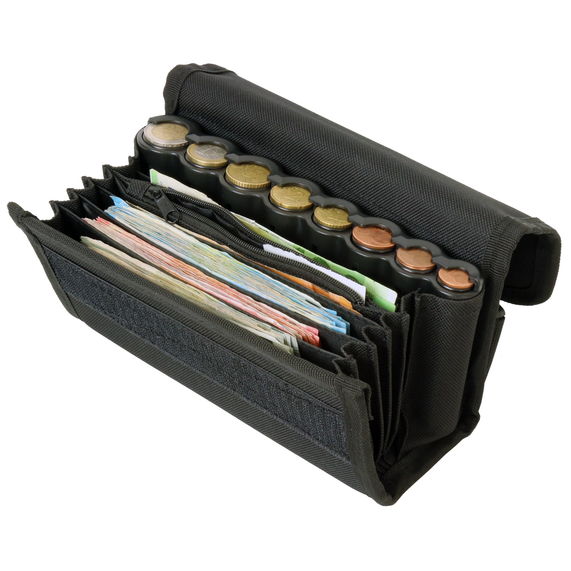 Monepass - Wallet Kellnerbörse / Kellnertashe mit Abs Schwarz Münzsortierer- Klettverschlus - Ideal für Transportberuf