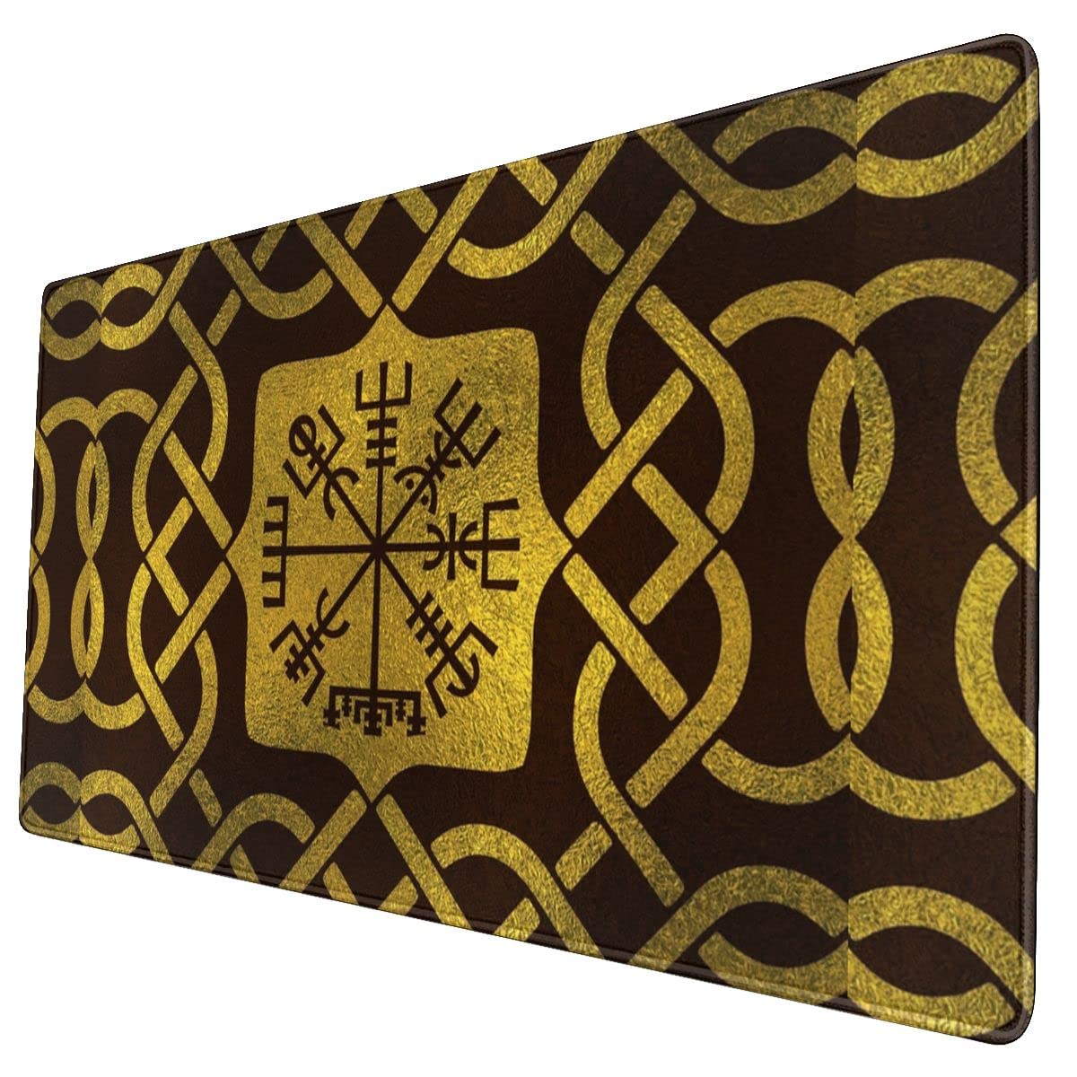 Juego Profesional Extendido Alfombrilla de ratón, Impresión 3D Nórdico Vikingo Brújula Antideslizante Teclado Ratón Alfombrilla, Cibercafé Escritorio Oficina ratón Grande,Amarillo,35 * 16 Inch