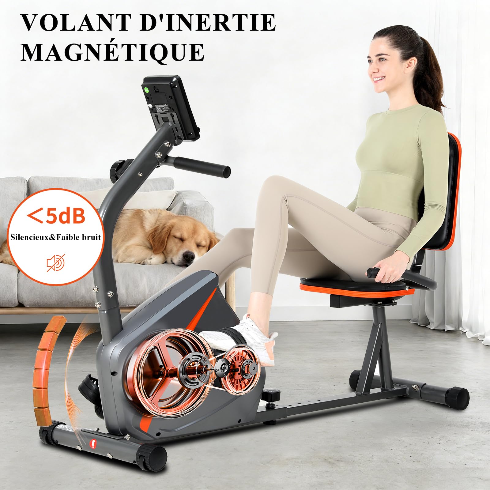 ISE Vélo d'Appartement Semi-Allongé Vélo Couché avec Frein Magnétique, Roues de Transport, Capteurs d'Impulsion, l'Ecran LCD, 8 Niveaux de Résistance Réglables, Velo d appartement Semi Allongé