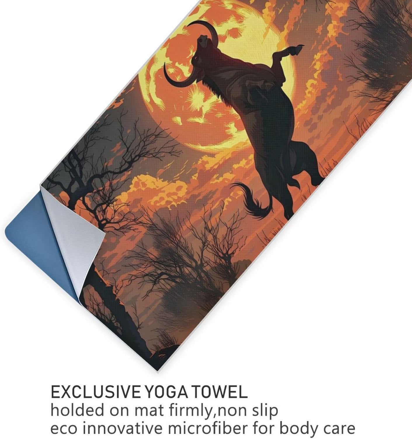 Bull Moon Hot Yoga Towel – Stylish, Non-Slip, Grip Dot, Super Absorbent, 27" x 73" - Yoga Mat Towels for Exercise, Fitness