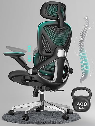 Ergonomic Mesh Office Chair, Adjustable Lumbar High Back Desk Chair 400lbs, 4D...