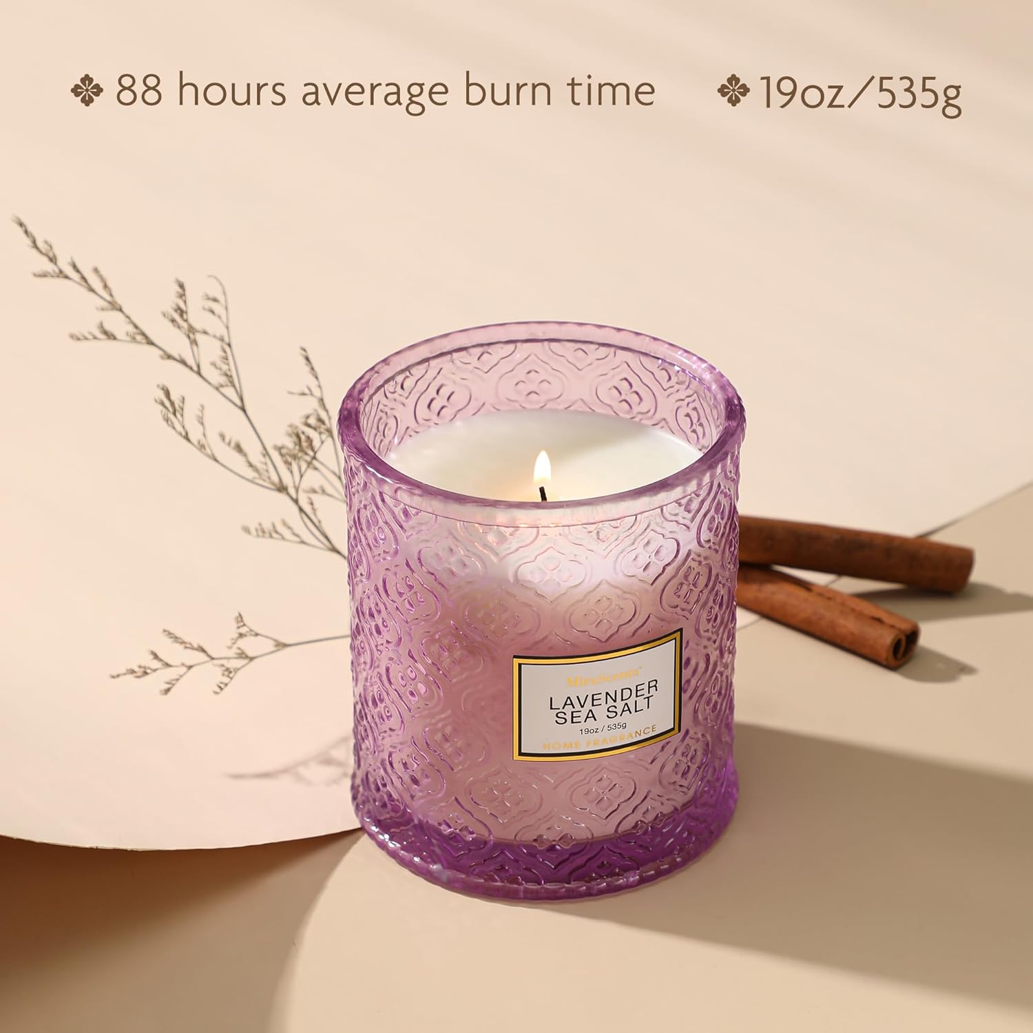 Lavender Sea Salt Scented Candles, 19oz Candles Gifts for Women, Purple Luxury Large Decorative Candles in Glass, Natural Soy Wax for Home - Image 4