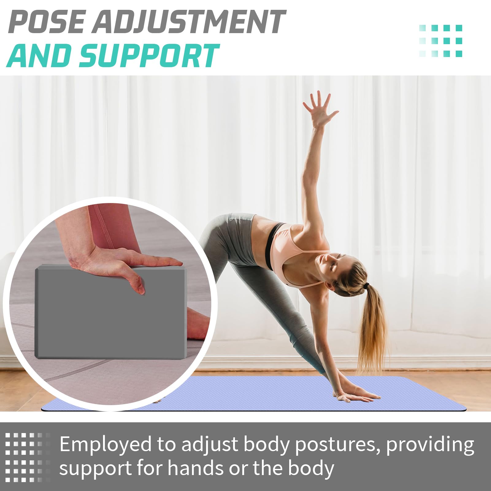 Blocchi per yoga, confezione da 4 mattoncini in schiuma EVA di alta qualità, per allenamento pilates, stretching, meditazione, per flessibilità, equilibrio, forza della colonna vertebrale, blocchi
