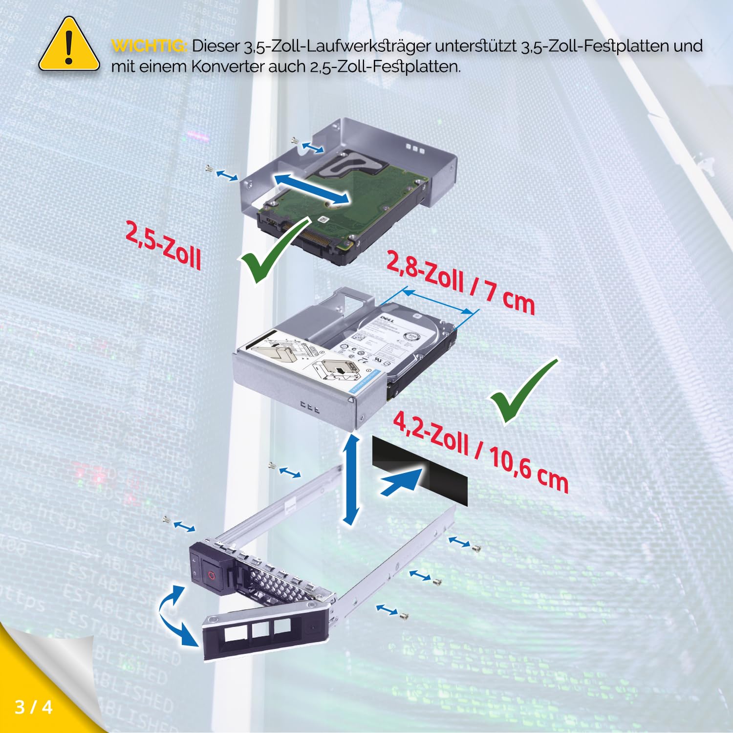 WORKDONE 3,5-Zoll Drive Caddy mit 2,5-Zoll HDD-Konverter – Kompatibel mit PowerEdge Server-Gehäusen und Festplattenrahmen der 14.–16. Generation: T360, R360, T560, R660, R340, R440, R540, R640, R740