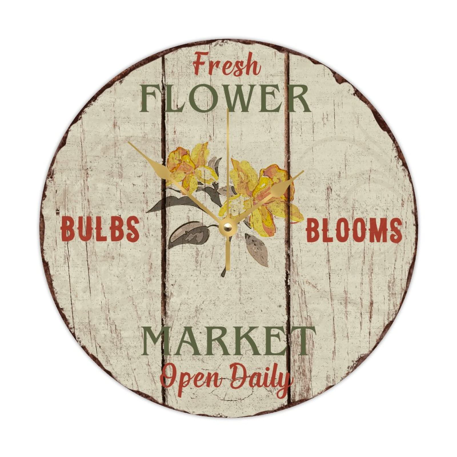 Horloge ronde en bois silencieuse déco fleur cuisine moderne
