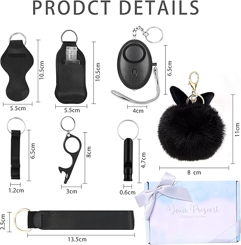 Miniatura 2 de QINER Llavero de seguridad para mujer, juego de llaveros de seguridad con alarma personal, 9 piezas de accesorios de llavero de protección para mujer