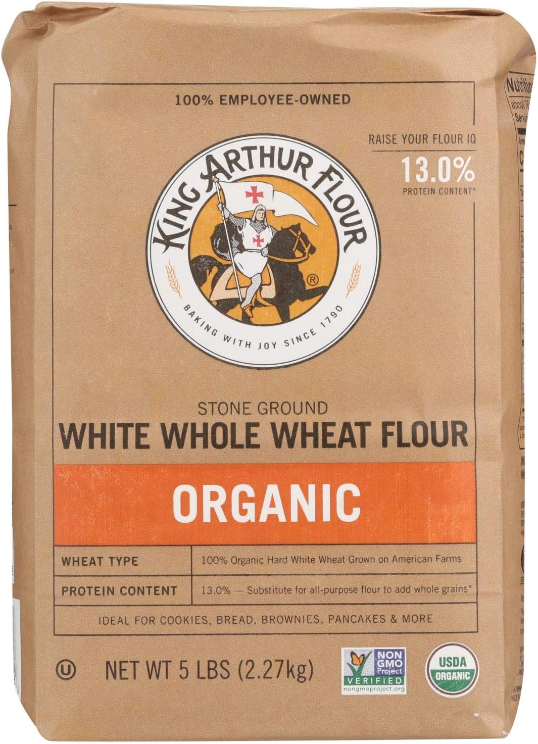 King Arthur, 100 Organic White Whole Wheat Flour, 100 Whole Grain, NonGMO