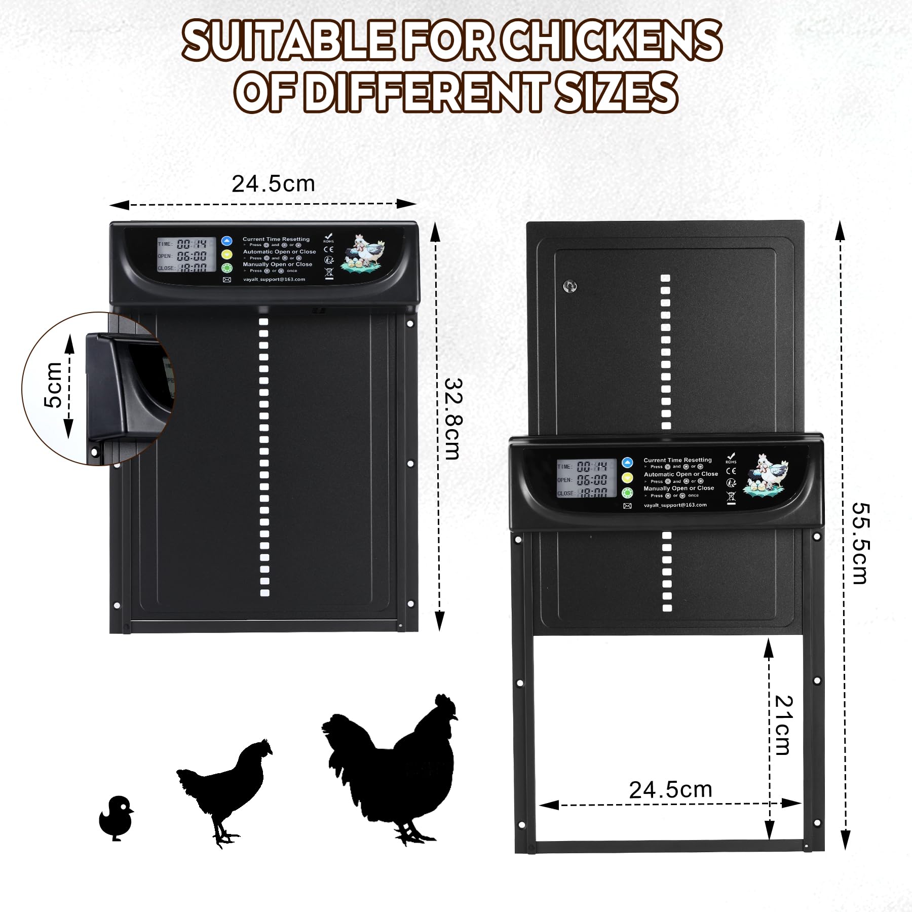 Apriporta Automatico Per Pollaio VAYALT - Con Timer LED E Controllo Manuale - Foto 9