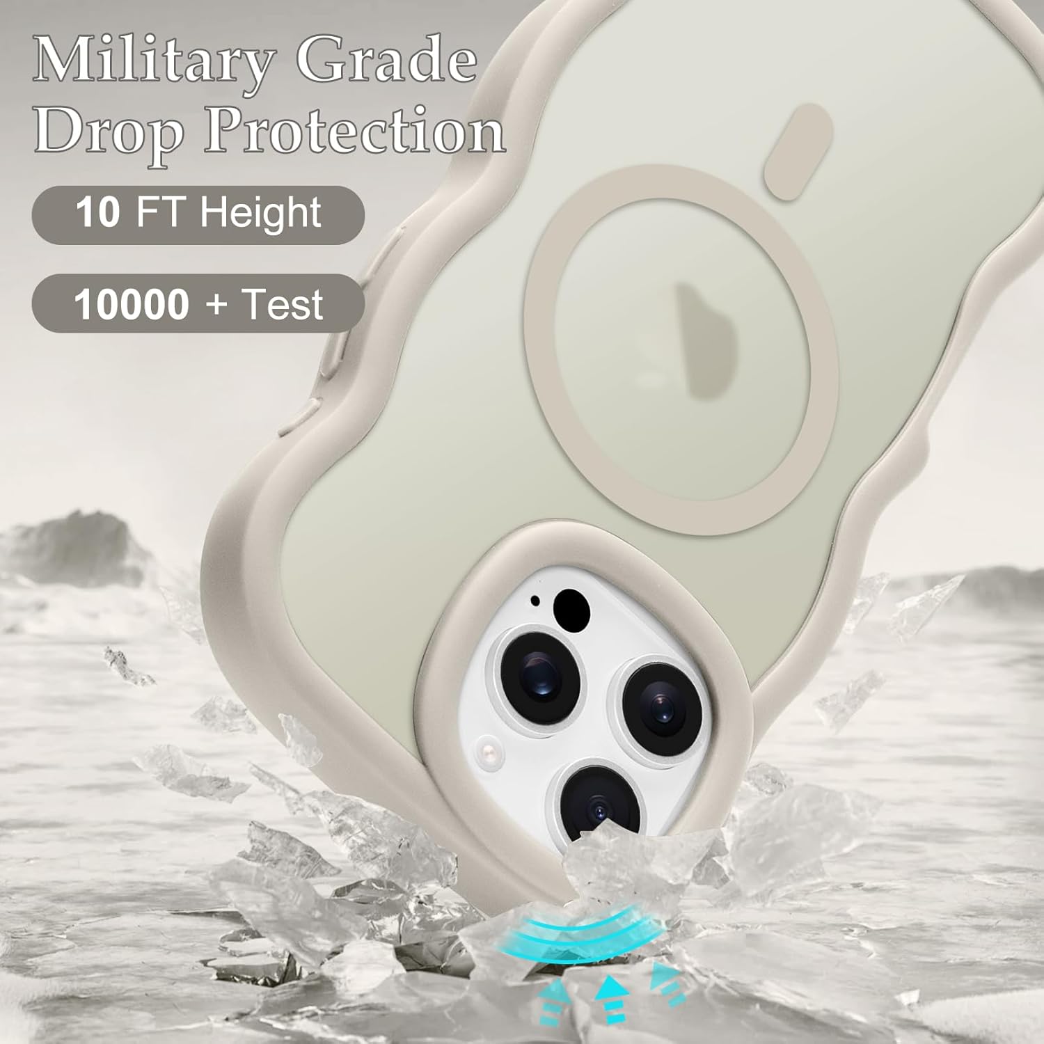 for iPhone 16 Pro Case, Curly Wavy Frame Hard Translucent Matte Clear Back Cover for Women Men Compatible with Magsafe TPU Bumper Shockproof Drop Protection Phone Case for iPhone 16 Pro, Stone - Image 4