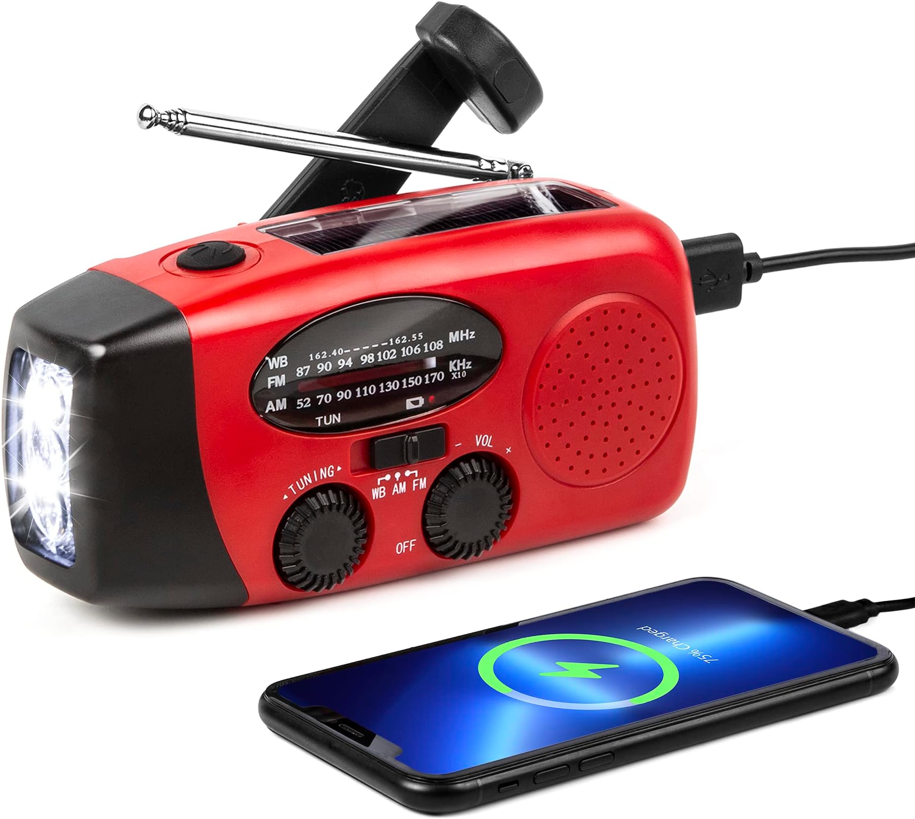Zovcal Emergency Solar Power Radio, AM/FM NOAA Weather Radio for Home Emergency and Camping, Dynamo Radio Torch, SOS Alarm Portable and Rechargeable Radio