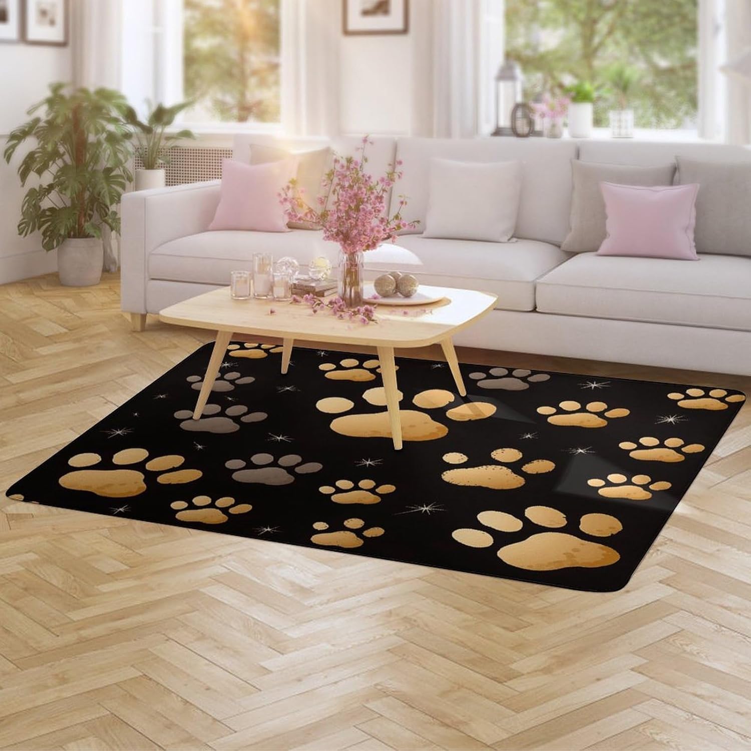 Dog Paw Print Carpet for Living Room,Washable Dining Room Non-Slip Under Table Rug 40“x60”Large Rugs Lndoor Home Decoration Stain Resistant Carpet for Bedroom
