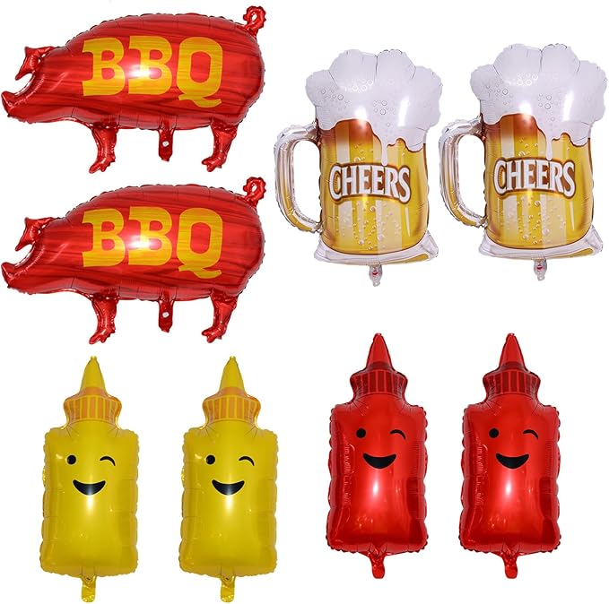 9PCS Food Shaped Foil Balloons - Hamburger Hot Dog Ketchup Mustard For BBQ Party Decor