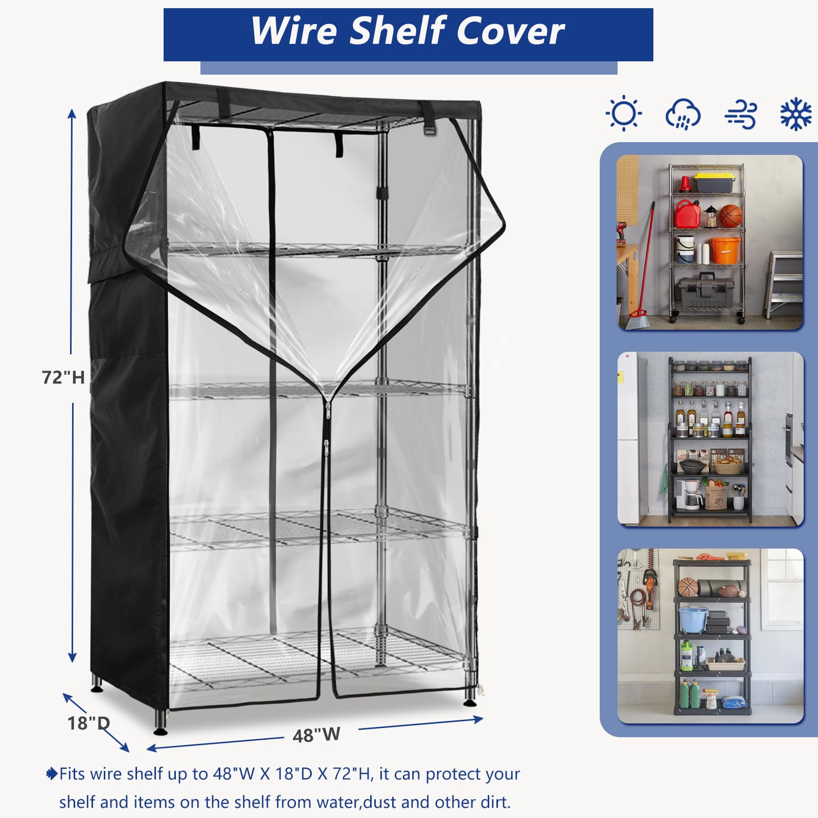 Exokugo Wire Shelf Cover,600D Heavy Duty 100% Waterproof Shelf Covers For Wire Shelving,Outdoor Storage Shelves Cover For Metal Rack,48" W X 24" D X - View #5