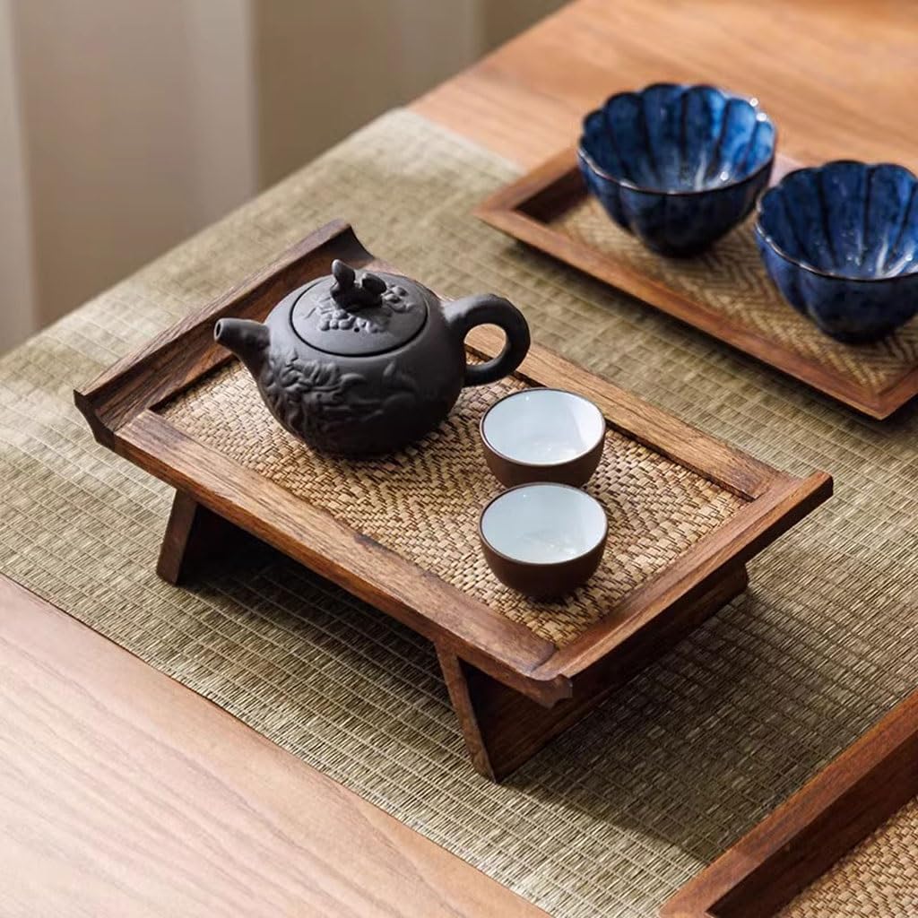 Bandejas Servir Comida Bandeja For Taza De Té Rectangular Madera Maciza For El Hogar, Bambú Zen Retro Mesa Cama