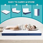 Twolike Petit matelas pliant jumeau, 4 Matelas en mousse de mémoire Tri Fold de pouce avec couvercle lavable, Topper matelas pliable avec fond antidérapant,Support et soulagement de pression, Petit Twin 75"X 25"X4", Bleu