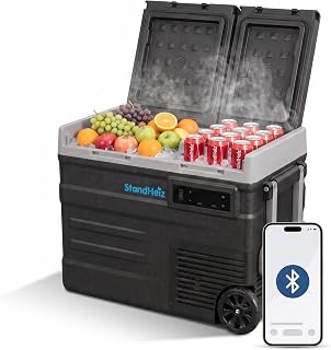 Kompressor Kühlbox 60L – Dual-Zonen Camping Kühlschrank mit Gefrierfunktion bis -20°C, 12V 24V 230V, Bluetooth App, Leise & Energieeffizient, für Auto, Camper & Wohnmobil