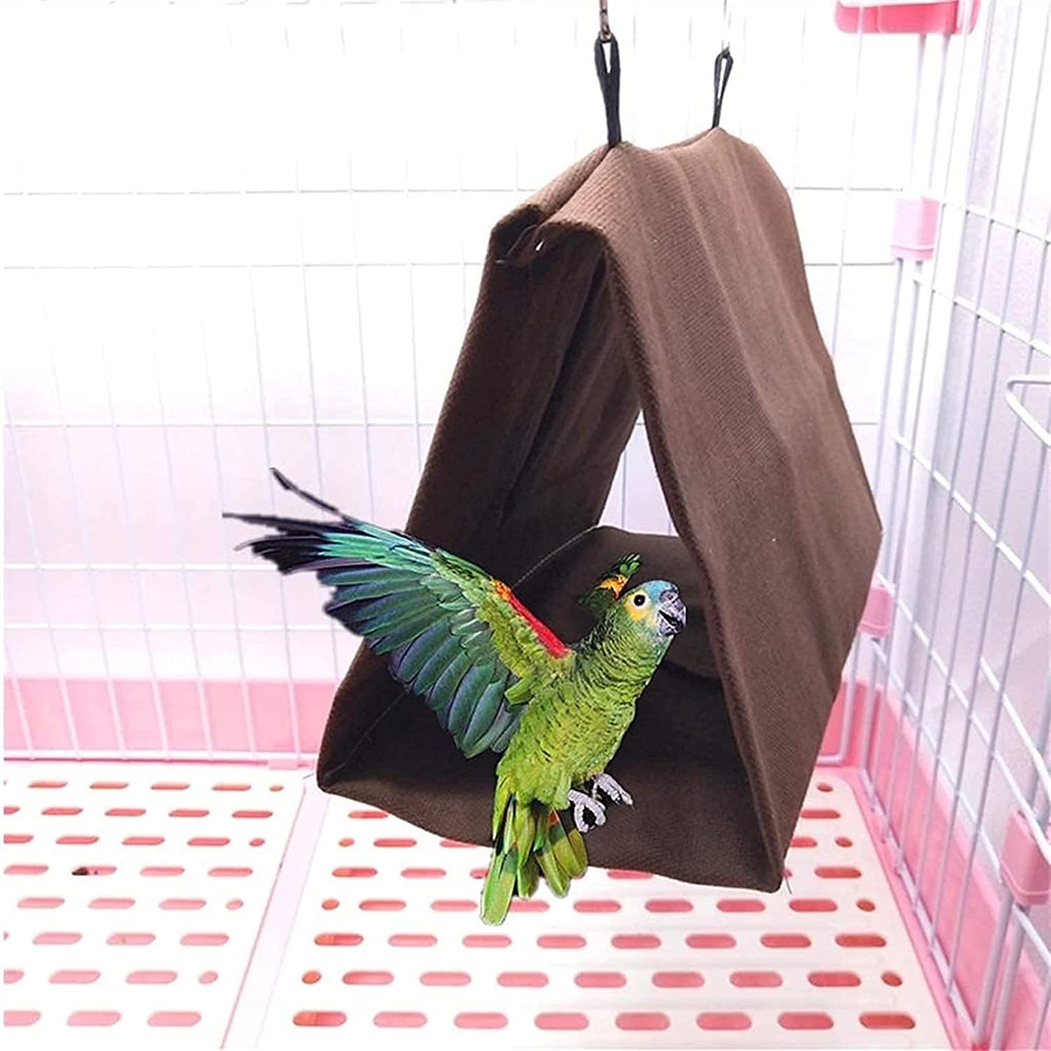 Nid Oiseau Cage Perruche Nid Canaris Hiver Chaud Maison Hangar hutte hamac Suspendu Cage Pinson Peluche Oiseaux Duveteux Refuge Refuge 810(Color:Coffee)
