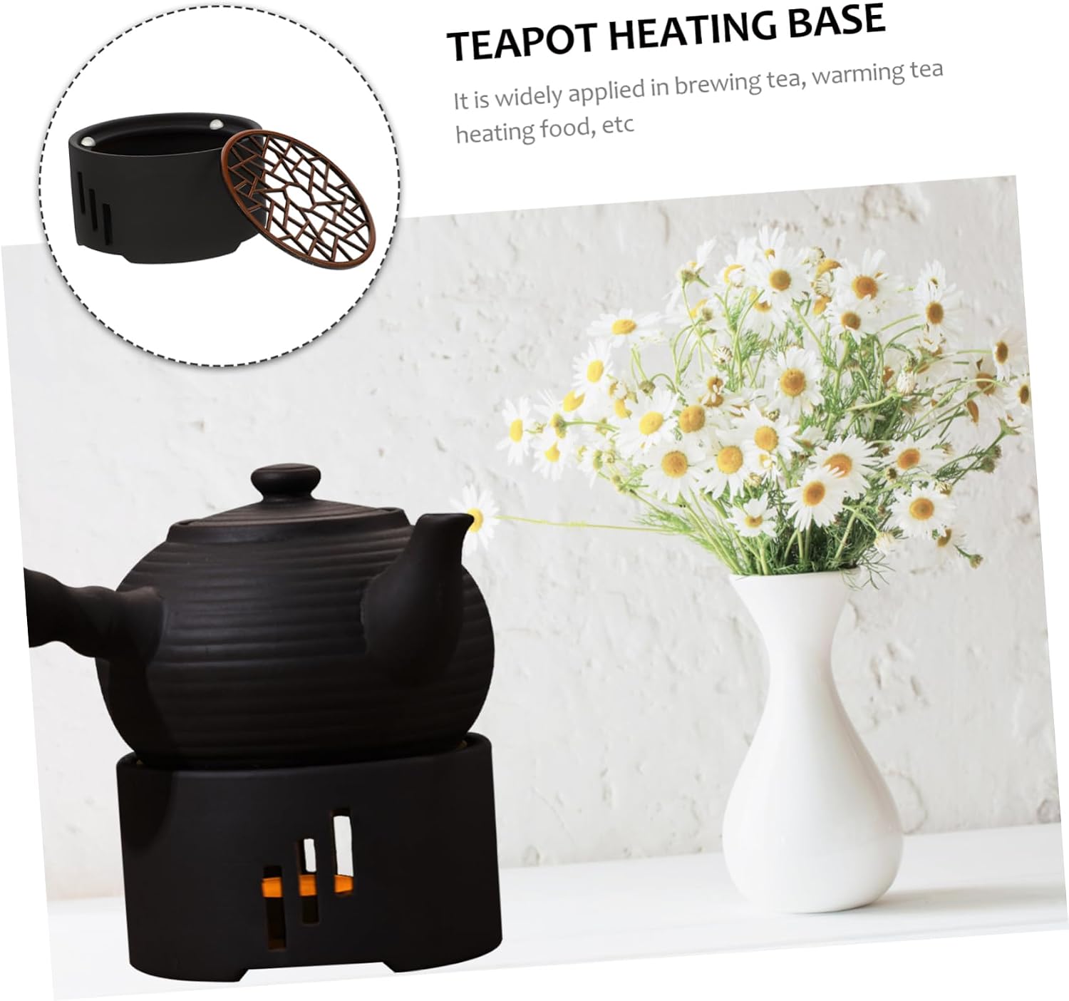 Ceramic Teapot Warmer Base for Convenient Tea Heating Elegant Design with Candle Holder for Home Use and Safe Material for Tea Lovers