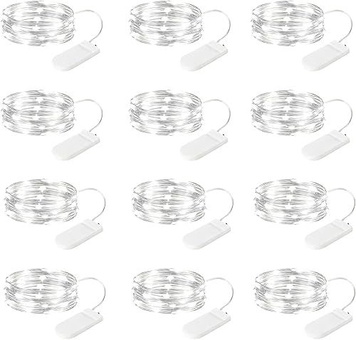 Miniatura 43 de Brightown Paquete de 12 guirnaldas de luces LED a pilas, 7 pies, 20 LED, impermeable, alambre plateado, luciérnaga, luna estrellada, luces