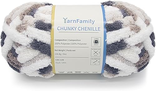 Hilo de felpilla grueso, kit de fabricación de mantas, hilo para tejer jumbo, hilo ideal para ganchillo y tejer, 8 onzas, 31 yardas, gorra de nieve