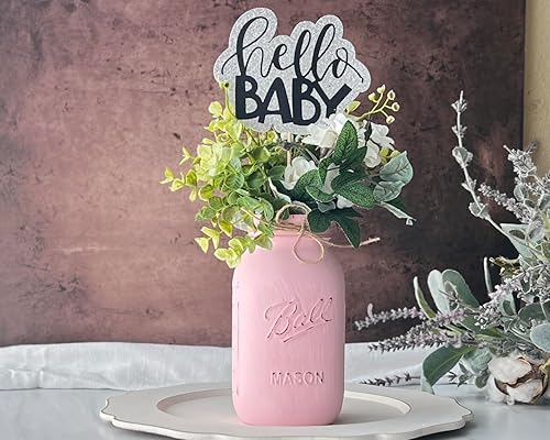 Miniatura 7 de Pink Mason Jars - Hand Painted Distressed Mason Jar, QUART 32 oz. Regular Mouth, Rustic Farmhouse Mason Jar With Twine, Pink Flower Vase, Baby