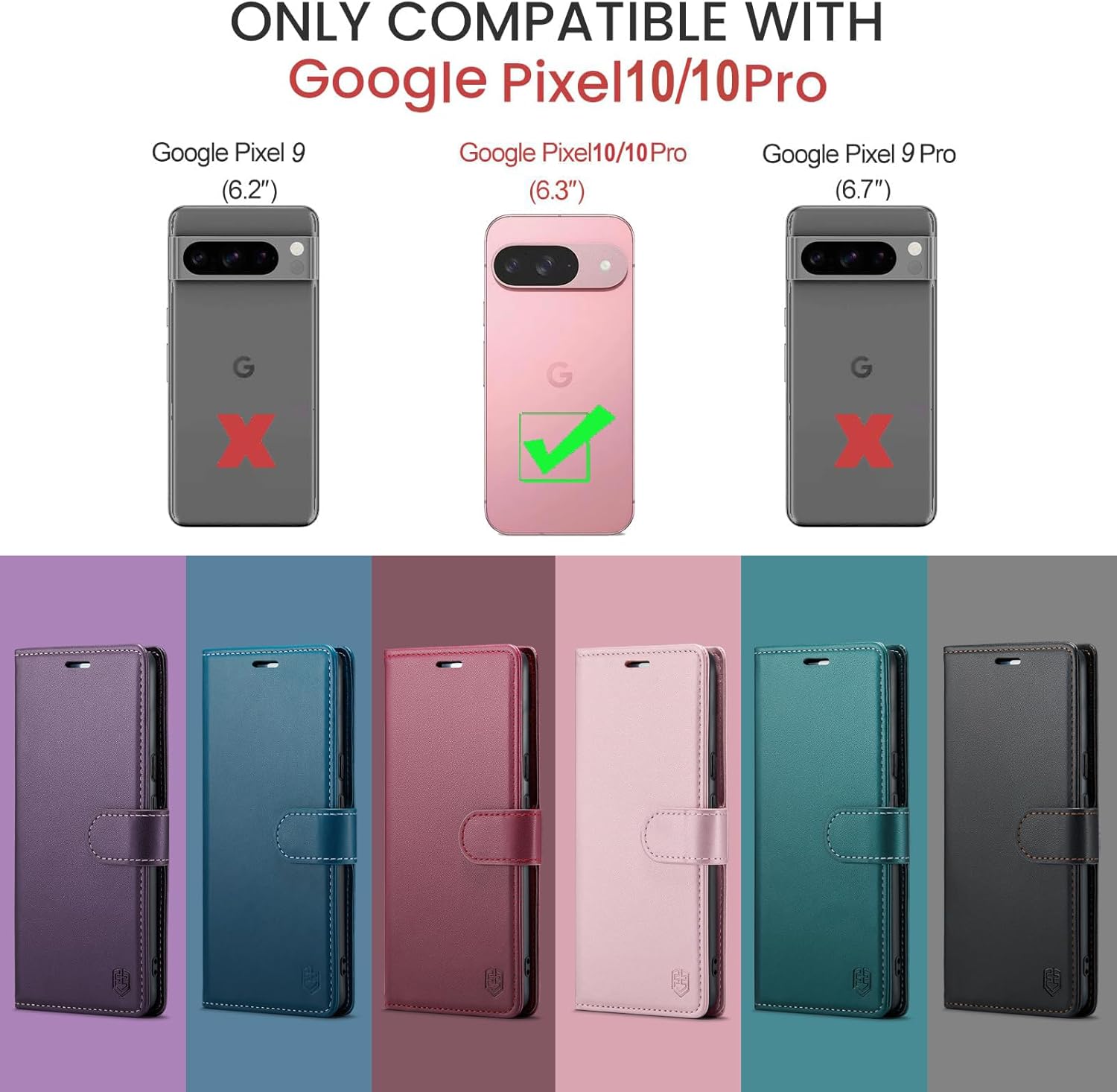 wallet case for google pixel 10 5g/pixel 10 pro, rfid blocking credit card holder, pu leather folio flip kickstand protective shockproof cover (deep purple)