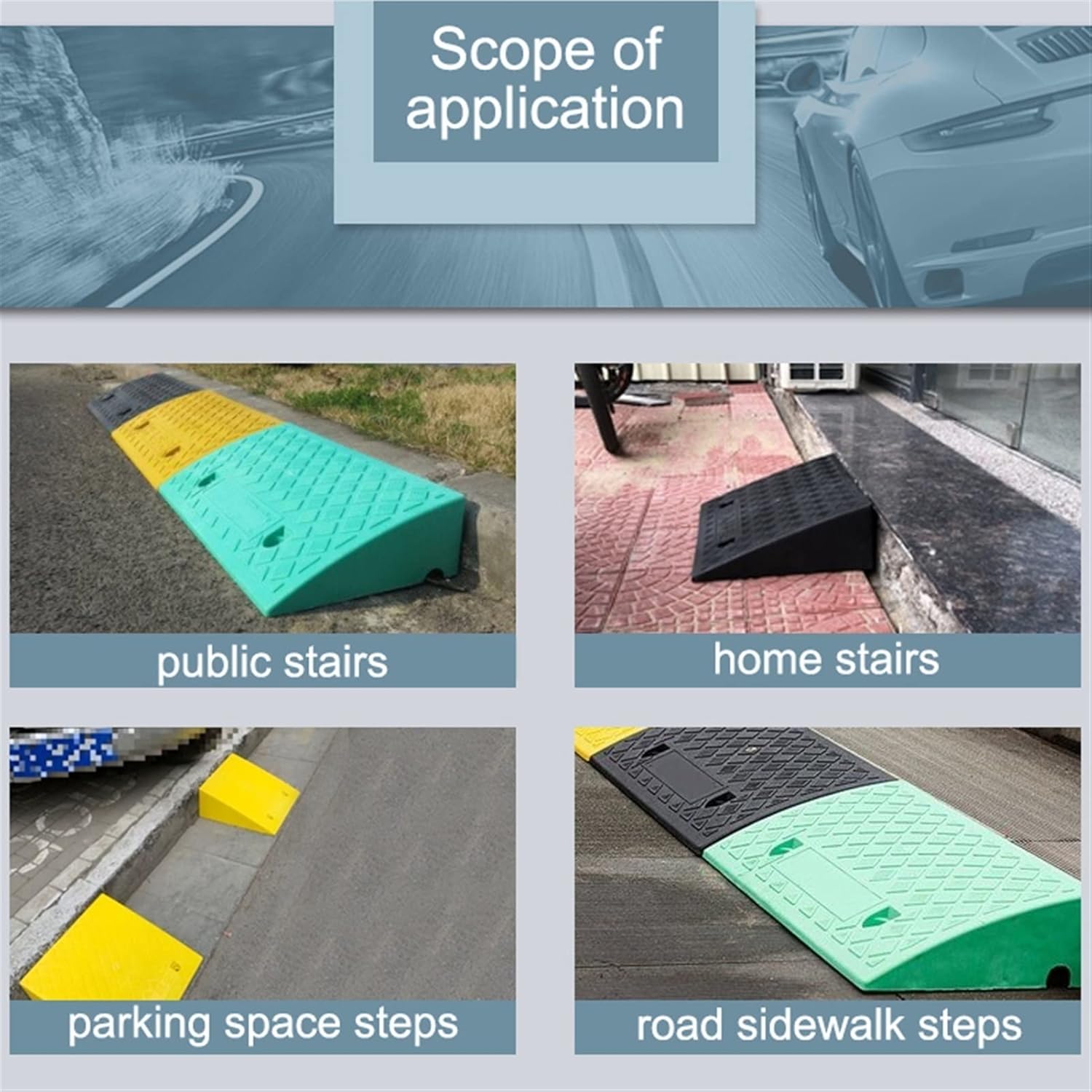 Driveway Curb Ramp,Heavy Duty Threshold Ramp,Portable Loading Ramp,for Car Motorcycle Wheelchairs Bike Mobility (Color : Yellow, Battery *1 : 50 * 27 * 13cm)